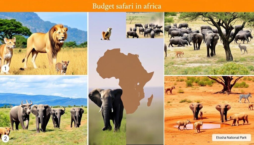 Comparison of budget-friendly African safari destinations showing wildlife and landscapes Comparison of budget-friendly African safari destinations showing wildlife and landscapes