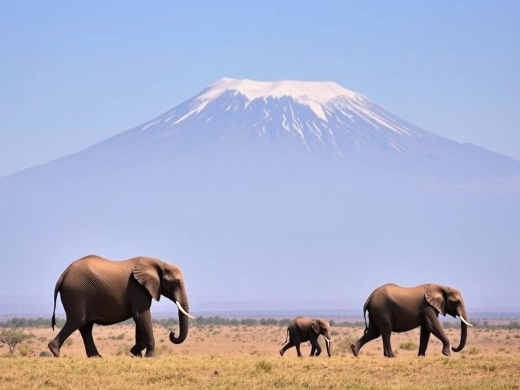 Elephants with Mt. Kilimanjaro view in Amboseli for a budget-friendly safari Elephants with Mt. Kilimanjaro view in Amboseli for a budget-friendly safari